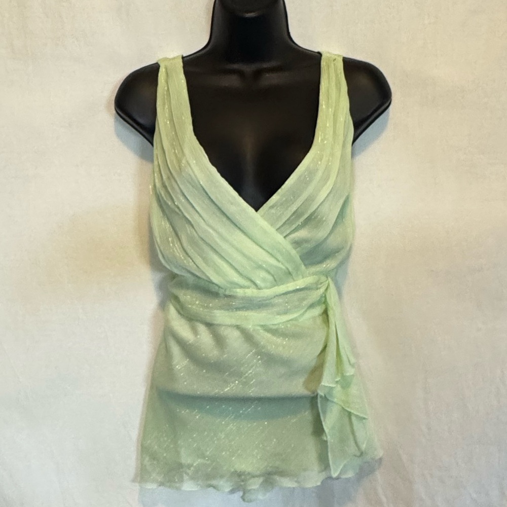 C-4‎ Essentials by Milano Green Pleated & Ruffle Detail SleevelessBlouse Size M